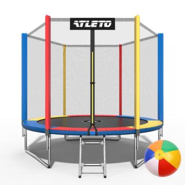  Батут Atleto 312 см з сіткою та драбинкою multikolor + подарунок м'ячик