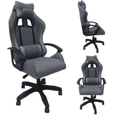 Кресло геймерское из ткани Bonro B-944 серое + 2 подушки. 
