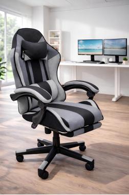 Кресло геймерское из ткани + 2 подушки Bonro B-963 черно-серое 