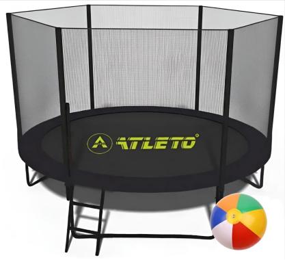 Батут с сеткой и стремянкой 312 cм Atleto Black + подарок мячик 