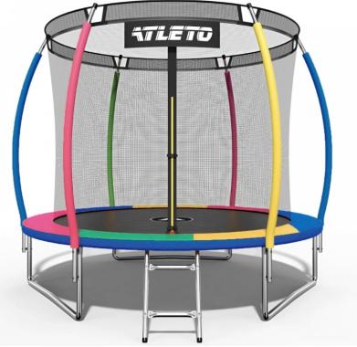 Батут Atleto 312 см с внутренней сеткой и стремянкой multikolor + подарок мячик 