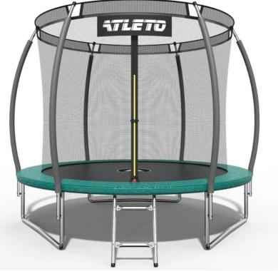 Батут детский 312 см с внутренней сеткой и стремянкой Atleto зеленый + подарок мячик 