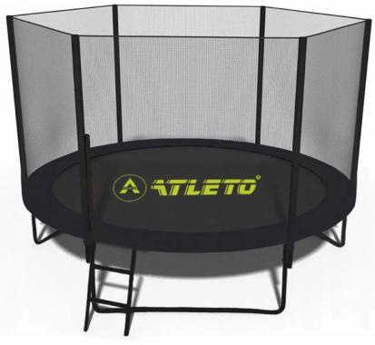 Батут с сеткой и стремянкой 312 cм Atleto Black + подарок мячик 