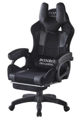  Крісло геймерське з тканини Bonro B-146 чорно-сіре з підставкою для ніг