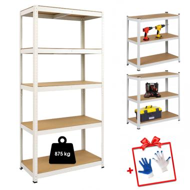 Стеллаж металлический 180x90x40 Siker GoodTool P9040 белый 5 полок 