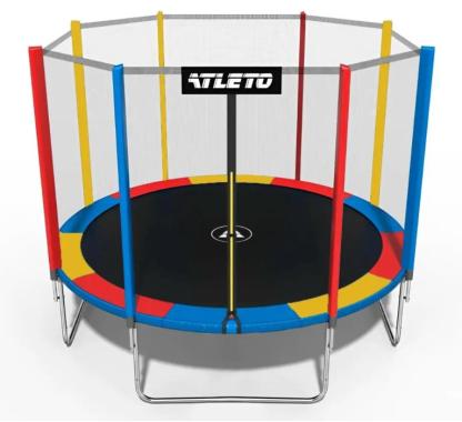 Батут Atleto 374 см с сеткой и стремянкой multikolor + подарок мячик 